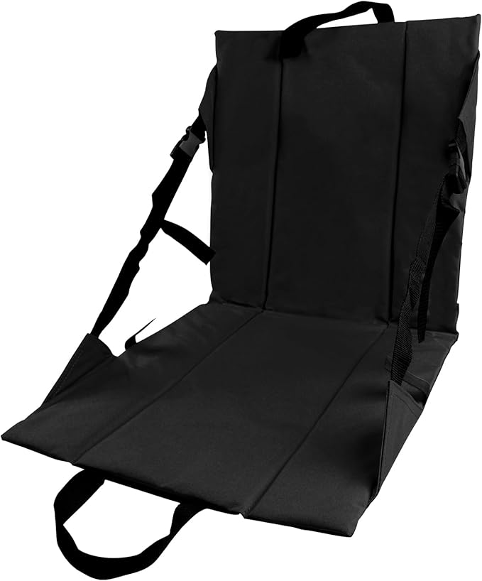 Folding Stadium Seat Cushion with Backrest Portable Bleacher Pad for Camping Fishing15.8'' x 16.5''Lightweight Chair with Backrest for Outdoor Sports and Concerts (Black)