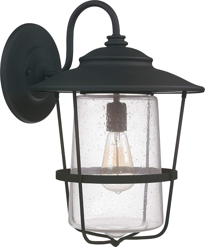 Capital Lighting 9603BK Creekside Clear Seeded Glass Outdoor Wall Sconce 1-Light 100 Watt 19 H x 13 W Black
