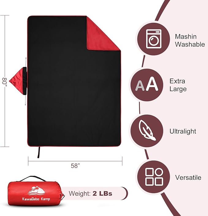 Fleece Waterproof Outdoor Blanket - Windproof Stadium Blanket for Camping Picnics and Sports Stay Dry and Comfortable 80x 58(Hoodeed Red)