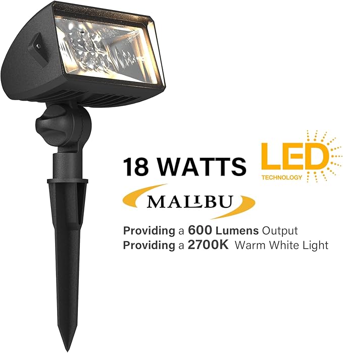 Malibu 18 Watt LED Low Voltage Landscape Floodlight with Optimal Range Wall Spotlights Waterproof Adjustable Light for Garden Path Lawn Patios Security Flood Light 8401-4675-01