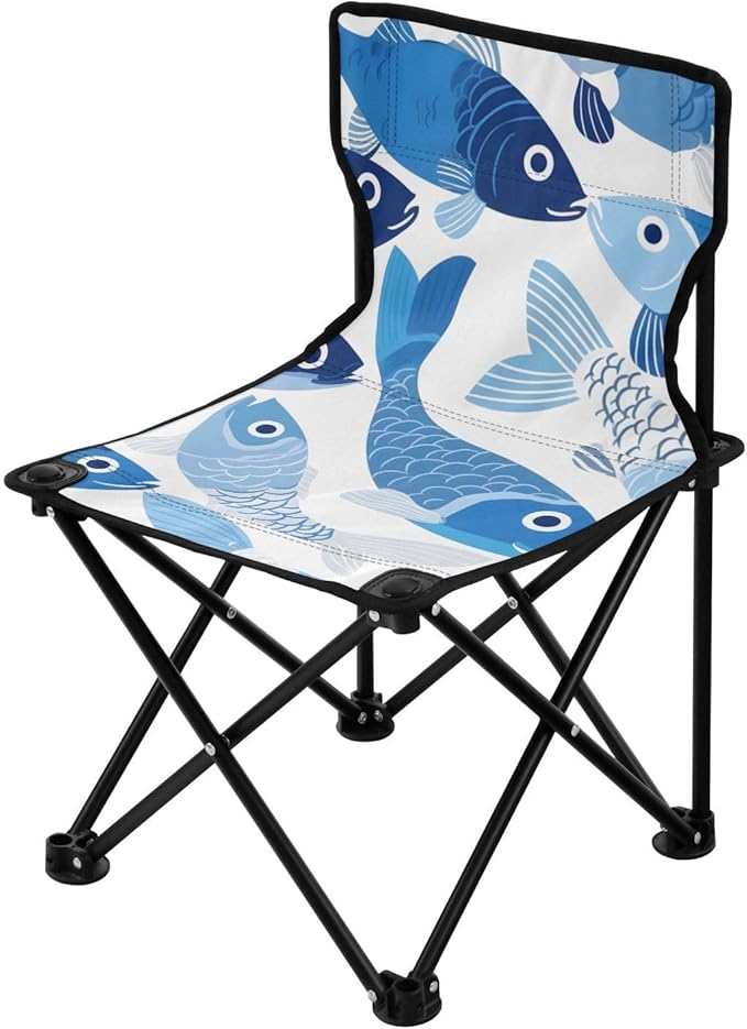 Blue Fish Portable Camping Chairs Folding Chair - Durable Oxford Fabric Lightweight Iron Frame Easy Fold Design - Ideal for Outdoor Activities Camping Fishing and Travel