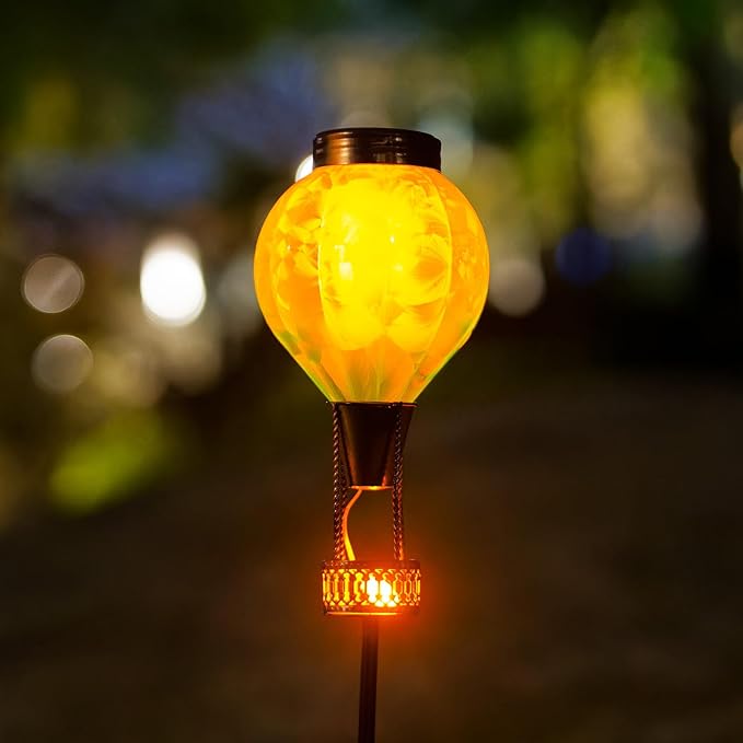 Solar Garden Lights Outdoor with Hot Air Balloon Stake Garden Lights Solar Waterproof Flickering Lantern Lawn Pathway Patio Decor（Blue）