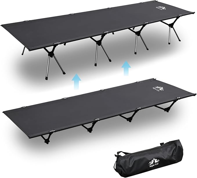 Night Cat Camping Cot Bed - Portable Folding Sleeping Cots for Adults 1-Person Outdoor Elevated Off-Ground Beds Easy Set-up Army Sleeping Bed 87x28