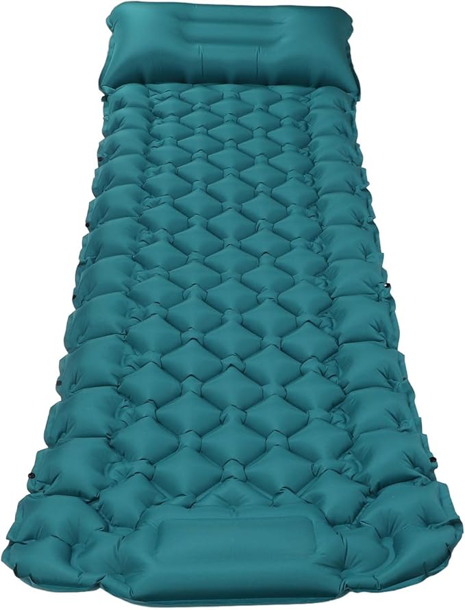 Camping Mattress with Fast Inflation Nylon Material Curved Pillow for Neck Support Portable and Includes Storage Bag and Patch Stickers