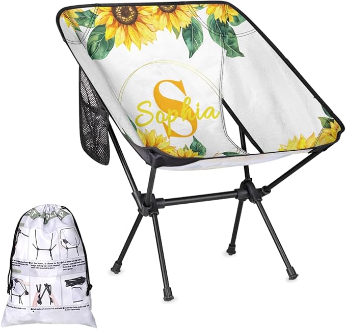 Camping Chair Personalized Backpacking Chair Lightweight Portable Folding Customized Name Chairs for Beach Sport Hiking (Yellow Sunflower)