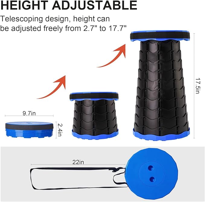 Upgraded Collapsible Stool Lightweight But Sturdy Portable Retractable Folding Telescoping Foldable Camping Stool for Adults Outdoor Fishing Hiking Travel BBQ