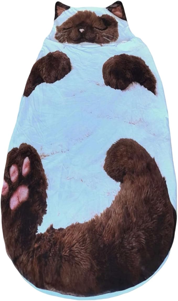 Fluffy Cat Sleeping Bag for Adults Plush Cat Shaped Sleeping Bag for Adults Adorable Cats Envelope Sleeping Bags Washable Warm Blanket for Camping and Home Lounging 68.9x31.5 Inch