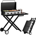 ROVSUN 4 Burner Foldable Propane Griddle with Wheels Enameled Tray &amp Lid 40000 BTU Portable Rolling Flat Top Gas Grill with Electronic Ignition &amp Regulator for Outdoor Cooking Camping BBQ Ta