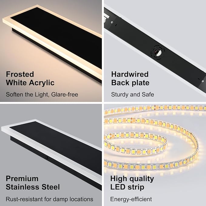 2-Pack 48inch Modern Outdoor LED Long Wall Light Fixture Exterior Wall Sconce Long Strip Wall Lamps IP65 Waterproof 36W 3200LM Black 3000K/4000K/5000K Adjustable Dimmable ETL
