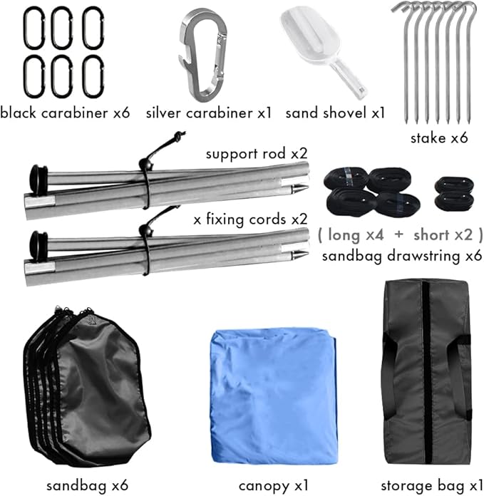 Beach Shade Windproof Design Sun Shelter UPF50+ Portable Family Tent with 6 Sandbags Anchors 7x7 FT 2 Pole Pop Up Outdoor Shelter for Beach Camping Fishing Backyard and Picnics