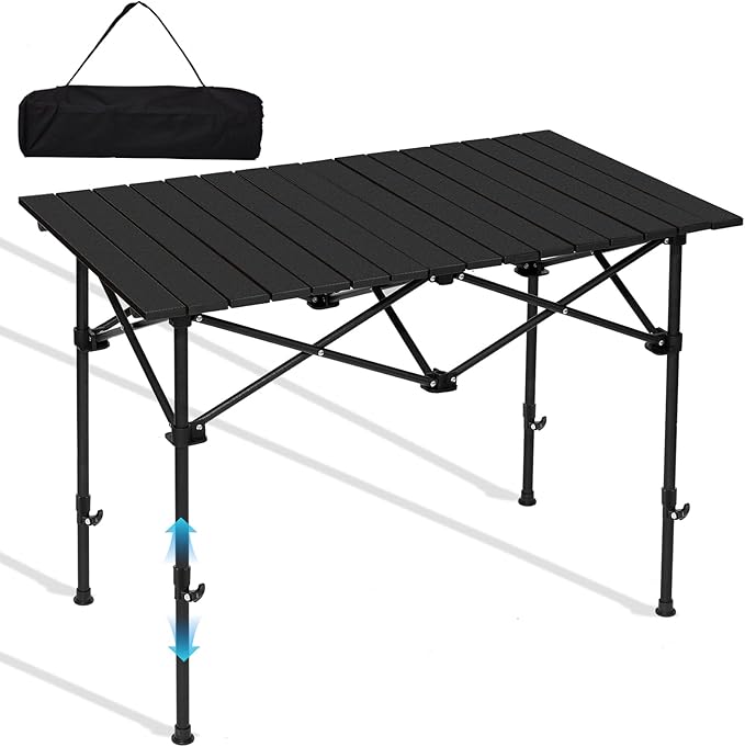 SHANQUAN Camping Table Roll up Table Fold up Lightweight Compact 2-4 Person Portable Adjustable Height Roll up Aluminum Table with Carry Bag for Outdoor Camping Picnic Backyards BBQ