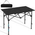 SHANQUAN Folding Camping Table 46.5 × 21.7 Inches Portable Camp Table Aluminum Fold Up Lightweight Roll Up Table Adjustable Height with Carry Bag for Camping Picnic Backyard BBQ Patio Black
