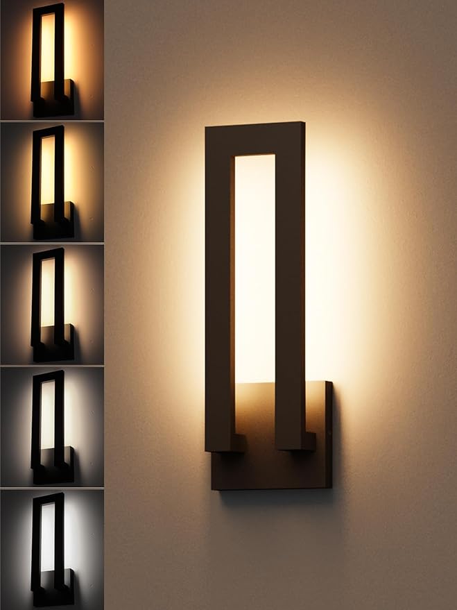 LEONLITE 5CCT LED Modern Outdoor Wall Light 19 Inch Dimmable Exterior Lighting Fixtures for Porch Patio 100-277V Matte Black Aluminum Anti-Glare Outdoor Wall Sconce IP65 ETL Listed