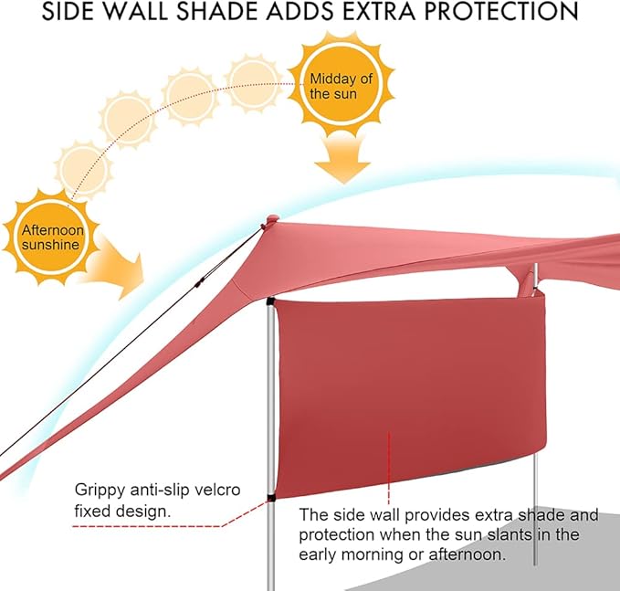 Beach Canopy Tent Shade with Sidewalls 10x10FT 6.6FT Tall UPF50+ Sun Shelter Windproof &amp Water Resistant Includes Guylines Sand Shovel Stability Poles Easy Up for Beach Outdoor Camping Backya