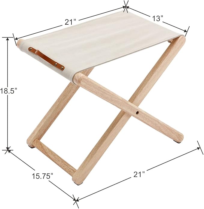Wood Folding Camping Stools Set of 2 18.5 Hardwood Portable Fishing Folding Stool with Heavy Duty Metal Support Canvas Camp Stool Foldable Footstool for Outdoor Hiking Picnic BBQ Beige