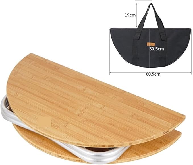 Outdoor Portable Folding Table Bamboo Board Round Table for Camping Picnic BBQ and Beach Easy to Carry and Set Up