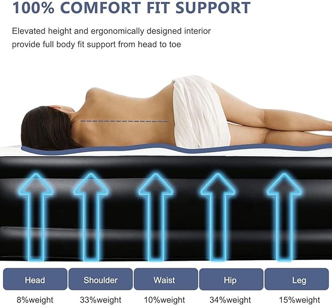 Queen Air Mattress Bed with Built in Pump16 Inches High Queen Airbed Inflatable MattressComfort Thickened Blow Up Air MattressTravel Sleeping Pad for Guests Home(Queen Size)