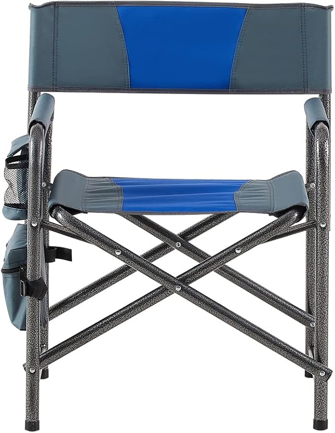 Lightweight Oversized Outdoor ChairPadded Folding Chairwith Side Table and Storage Pockets for IndoorOutdoor CampingPicnicsFishingBlue+Grey