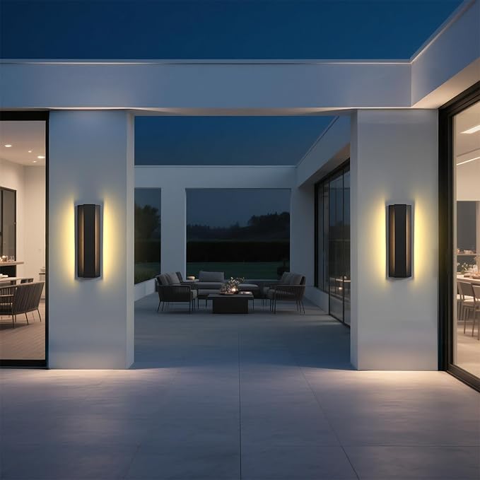 15.7 in Modern Outdoor Wall Light Fixtures 3000K LED Exterior Lighting Fixtures Long Black Outside Porch Light for House Garage Patio Door2 Pack