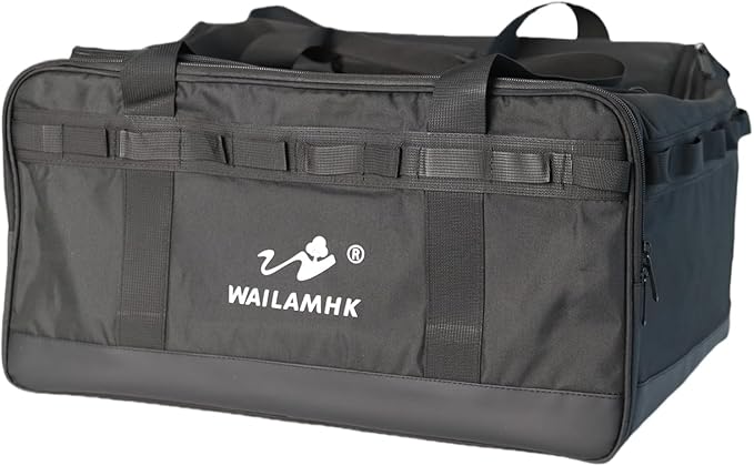 Camping Gear Organizer Bag Multi-Functional Storage Tote for Cookware &amp Outdoor Equipment Structured Storage with Dividers 30L for Camping Travel &amp Trunk Organization Black