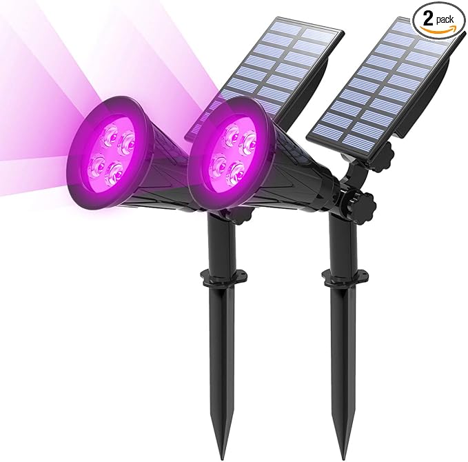 T-SUN [2 Pack] LED Solar Spotlights Waterproof Outdoor Security Landscape Lamps Auto-on/Auto-Off by Day 180 Angle Adjustable for Tree Patio Yard Garden Driveway Stairs Pool Area(Purple)
