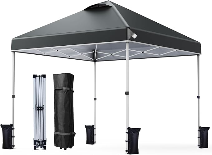 Nazhura 10' x 10' Pop Up Canopy Tent with Sand Weight Bag Awing for Patio Freestanding Sun Shelter for Picnic and Camping One Person Setup White (Grey)