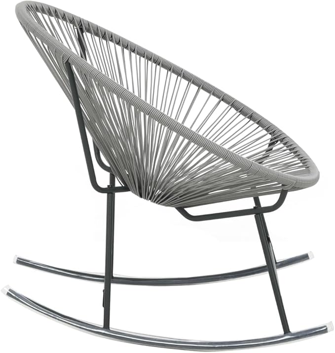 Outdoor Rocking Moon Chair Gray Poly Rattan PE Rattan Seat Powder-Coated Steel Frame Durable Outdoor Furniture Comfortable Lounge Chair for Patio Garden Yard