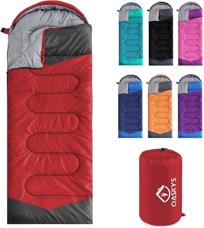 oaskys Camping Sleeping Bag - 3 Season Warm &amp Cool Weather - Summer Spring Fall Lightweight Waterproof for Adults Kids - Camping Gear Equipment Traveling and Outdoors
