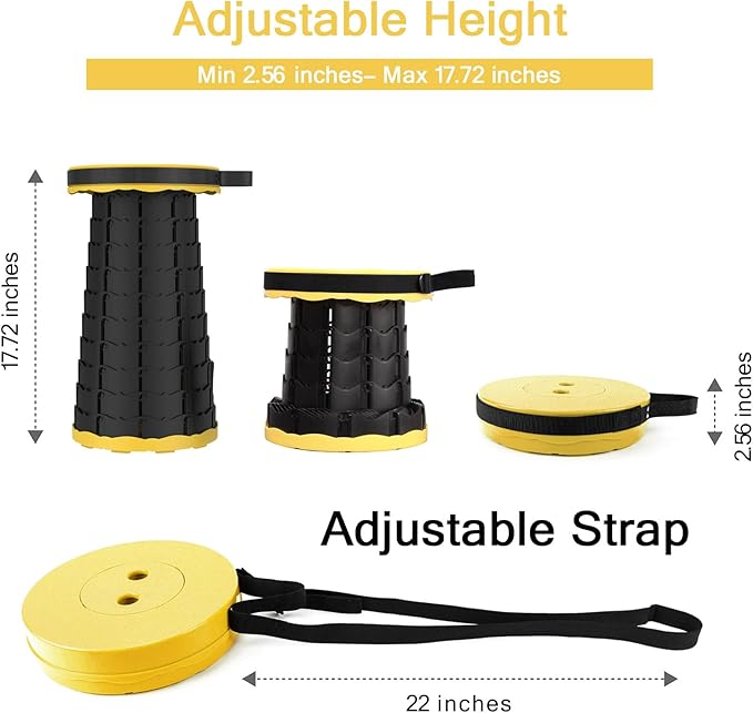 LB Portable Collapsible Retractable Folding Stool Lightweight Telescoping Foldable Camping Stool for Adults for Outdoor Fishing Hiking Gardening Travel BBQ Hunting Indoor Activities (Yellow Black)
