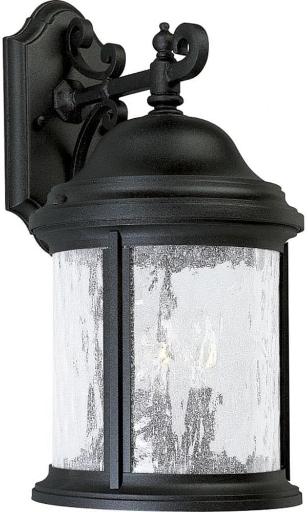 Progress Lighting Ashmore Collection 3-Light Water Seeded Glass New Traditional Outdoor Medium Wall Lantern Light Textured Black