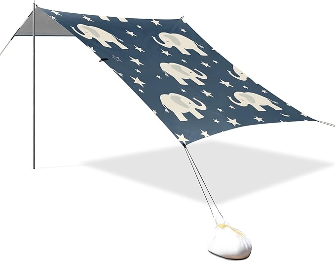Elephant and Stars Camping Sun Shelter Beach Tent Portable Beach Sun Shade Outdoor Canopy for Camping Trips Fishing Picnic