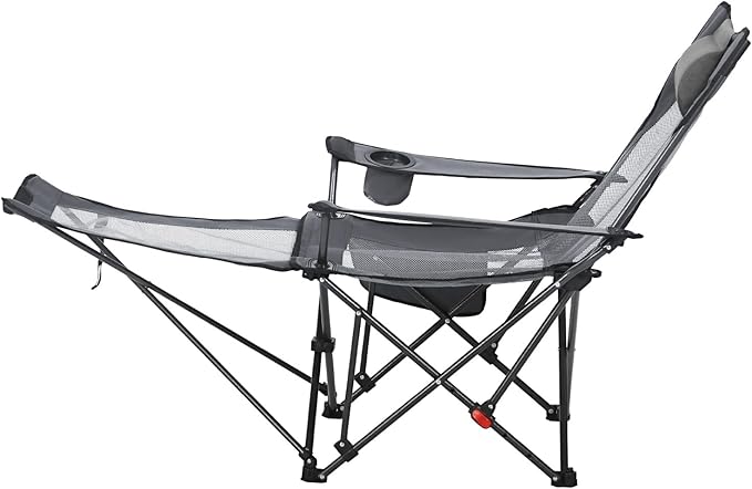 VEVOR Reclining Camping Chair 4 Adjustable Positions Portable Folding Lounger for Adults Mesh Beach Chair with Headrest &amp Foot Rest Supports 220 lbs Heavy Duty Camp Chairs for Patio Gray