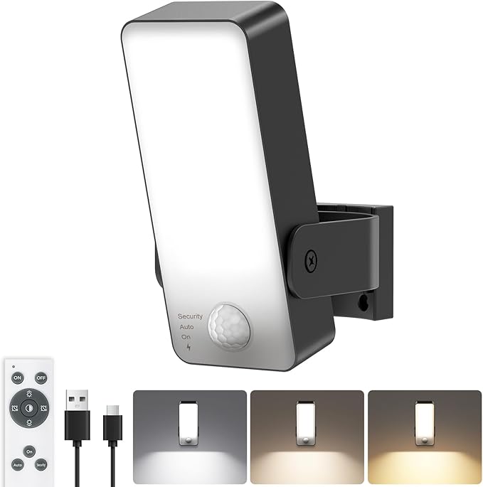 Motion Sensor Outdoor Light 10000mAh Rechargeable Battery Operated Outdoor Light with Remote 3 Modes &amp Dimmable 3000-6000K IP65 Waterproof Outdoor Security Light for GarageFencesPatioGarden
