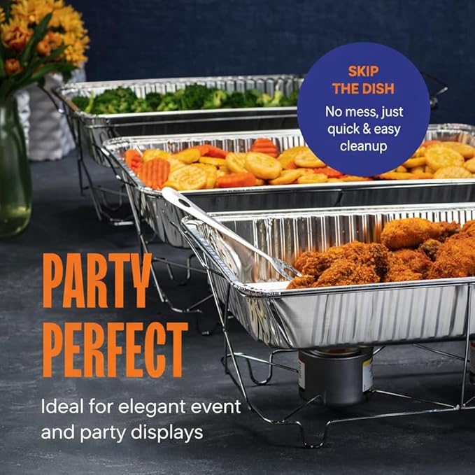 PRIME BASIC Aluminum Pans Half Size Disposable Roasting &amp Baking Pan 9x13 Deep Foil Pans (100 Pack) Extra Heavy Duty Chafing Trays for Hotels Restaurants Caterers Buffets.