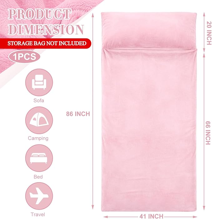 Flannel Sleeping Bag Liner for Adult Travel Camping in Warm Cold Weather Soft Fluffy Travel &amp Hotel Sleeping Bag Liner with Zipper for Hiking Camping Indoor Outdoor Use