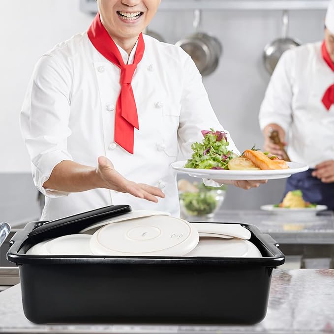 4-Pack 23 L Plastic Bus Box Black Commercial Food Grade Bus Tote Tub