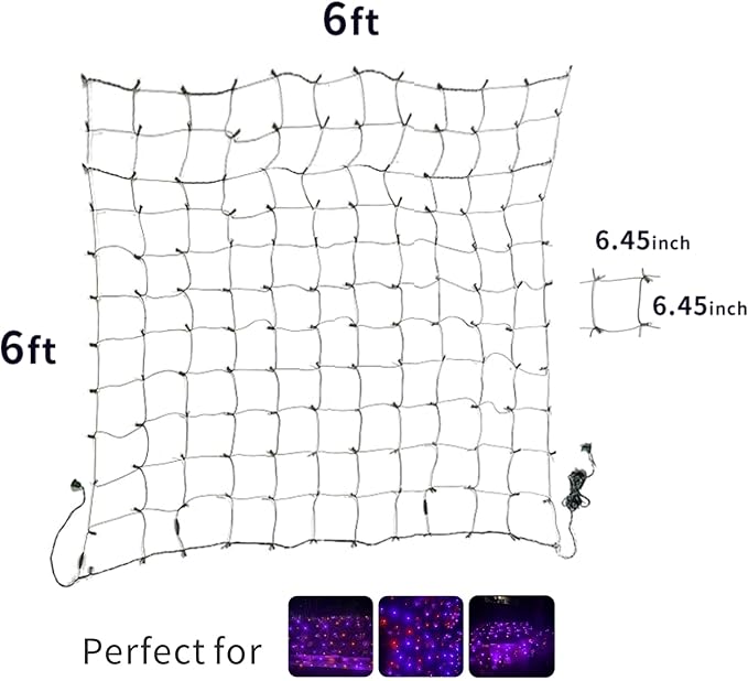 LED Christmas Net Lights Outdoor UL Certified 144LED 6ftx6ft Black Wire Connectable Waterproof Mesh Light for Christmas Party Yard Shrubs and Bushes Decorations (Orange and Purple)