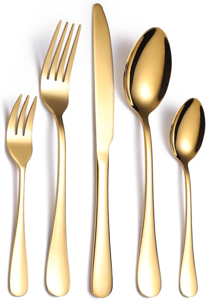 Stainless Steel Silverware Premium Stainless Steel Cutlery Set - Polished Flatware Knife Fork and Spoon Dishwasher Safe Tableware Multi-Colored Design (Silver)