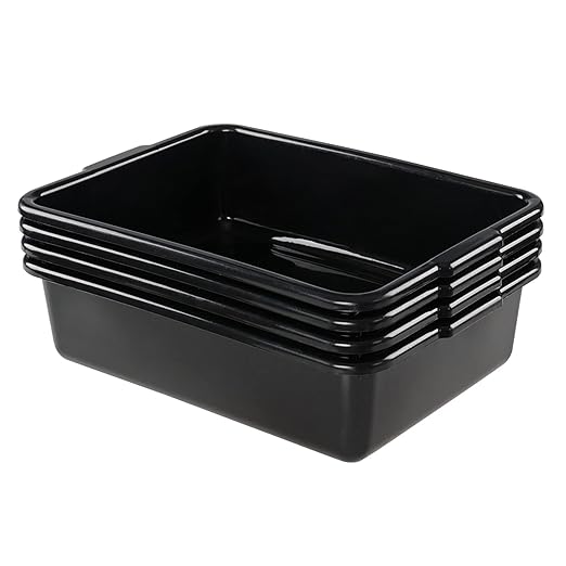 Jekiyo 4 Pack Small Commercial Bus Tub Box 8 Liter Plastic Bus Tray Black Wash Basin
