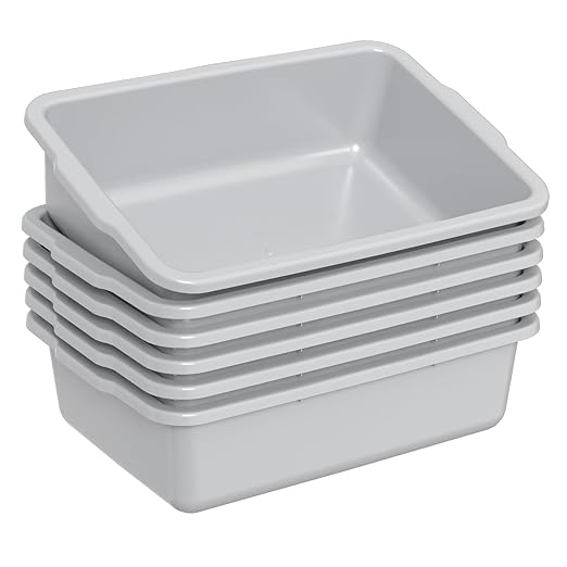 24 L Commercial Bus Tub Plastic Bus Tubs 6 Packs Light Gray