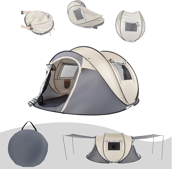 4 Person Pop Up Tent Instant Setup 10 Seconds Lightweight Family Camping Tent with Ventilation Spacious 9.2x6.6ft for Outdoor Beach Backyard Hiking