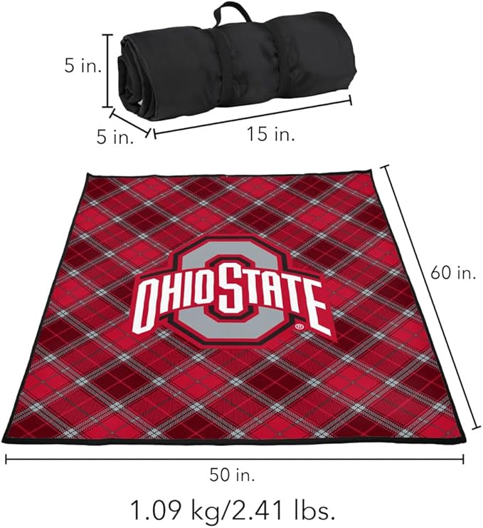 LOGOVISION The Ohio State University Picnic Outdoor Blanket 50x60 Plaid Pattern Foldable Blanket for Picnic Beach Camping Park Tailgate