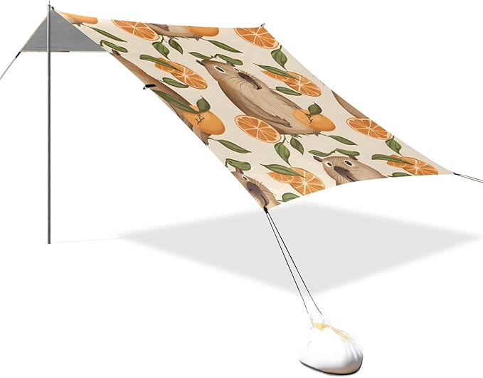 Cute Capybaras with Juicy Oranges Camping Sun Shelter Beach Tent Portable Beach Sun Shade Outdoor Canopy for Camping Trips Fishing Picnic