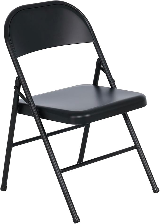 Steel Folding Chair with Cross Leg Braces Construction and Foot Caps for Study Rooms Conferences and Office Use Black 6 Pack