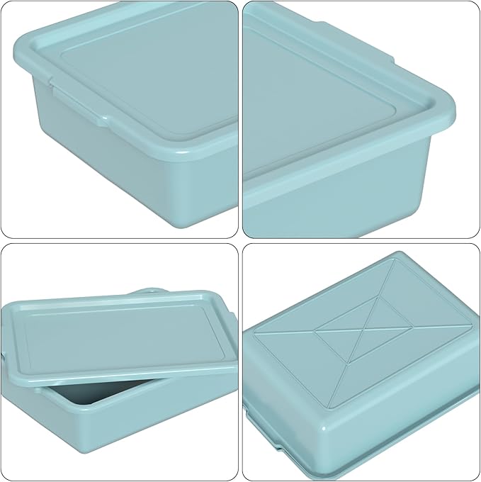 13 L Commercial Bus Tub with Lid 3-Pack Plastic Restaurant Dish Tubs Mint Green