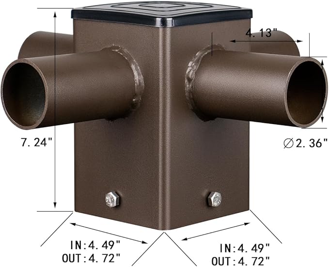 90 Degree Square Horizontal Tenon Adaptor with 4 Arms for 4 Square PoleTop Tenon for 2 3/8 Slip Fitter Mount Led Shoebox Light 4 Fixture
