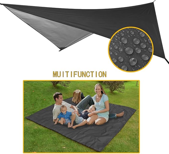 Portable Single Double Nylon High Strength Parachute Hammock Rainfly Set Camping Hammock with Rain Fly Tarp and Mosquito Net Tent Tree Straps Backpacking Hiking Travel Yard Outdoor Activities