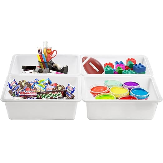 Dicunoy 6 Pack Commercial Bus Tubs 9L Plastic Dish Pan Basin White Rectangle Wash Basins Bus Box Meat Processing Tubs Tote Organizer Boxes for Art Supplies Toys Foods 14 L x 11 W x 4.4 H