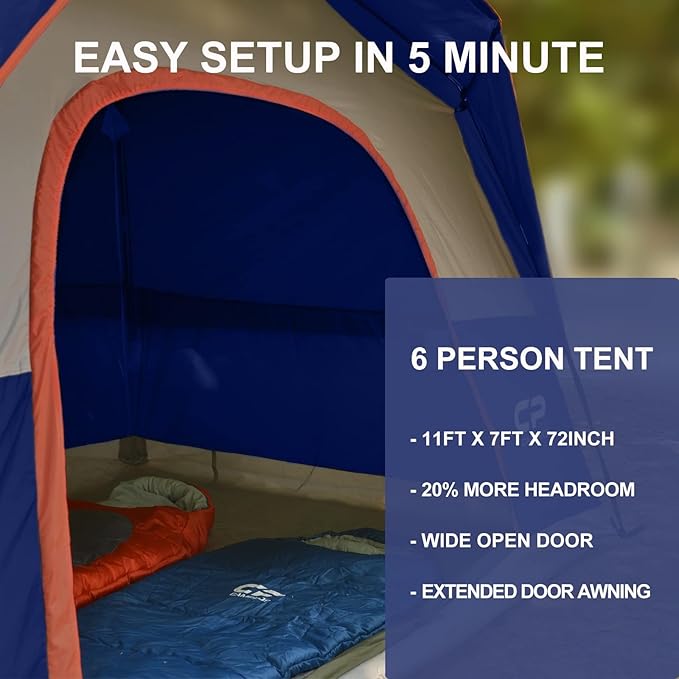 Tents for Camping 6 Person Tent Waterproof Windproof Double Layer Family Camping Tent Easy Setup Dome Tent with Large Mesh Windows &amp Wider Door for Outdoor Camping &amp Hiking