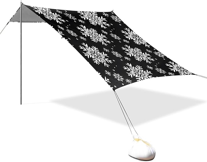 ALAZA Snowflake Snow Beach Tent Sun Shelter UPF50+ Protection Beach Shade Canopy w/ 4 Sandbags for Outdoor Camping Fishing Backyard Fun Picnic 10x9 ft
